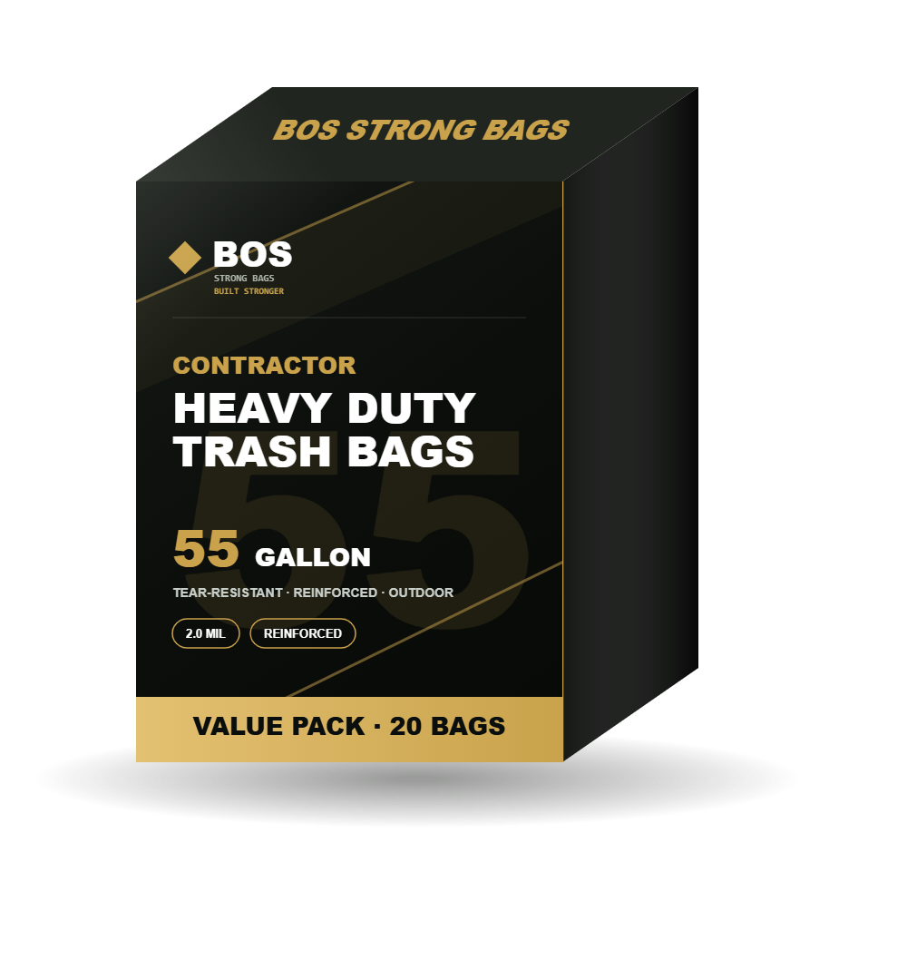 BOS Strong Bags Contractor Grade 55 Gallon heavy duty trash bags box